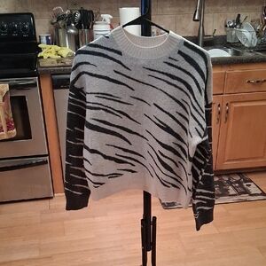 Rails Black and White Zebra-Print Crewneck Sweater